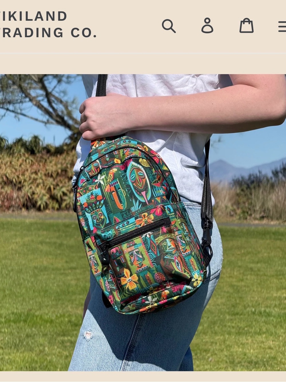 Jeff Granito Tikiland Trading Colorful Lanai Tiki Print Crossbody Bag